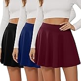 Neer 3 Pack Women's Mini Skater Skirts with Shorts, a Line Pleated Flared High Waist Casual Stretchy Versatile Basic Skirts