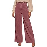 Sidefeel Women's Corduroy Pants Casual High Waisted Baggy Wide Leg Elastic Waist Loose Trousers with Pockets