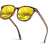 Foliful Polarized Night Driving Glasses for Women Lightweight Anti Glare Night Vision Glasses with Yellow Lens