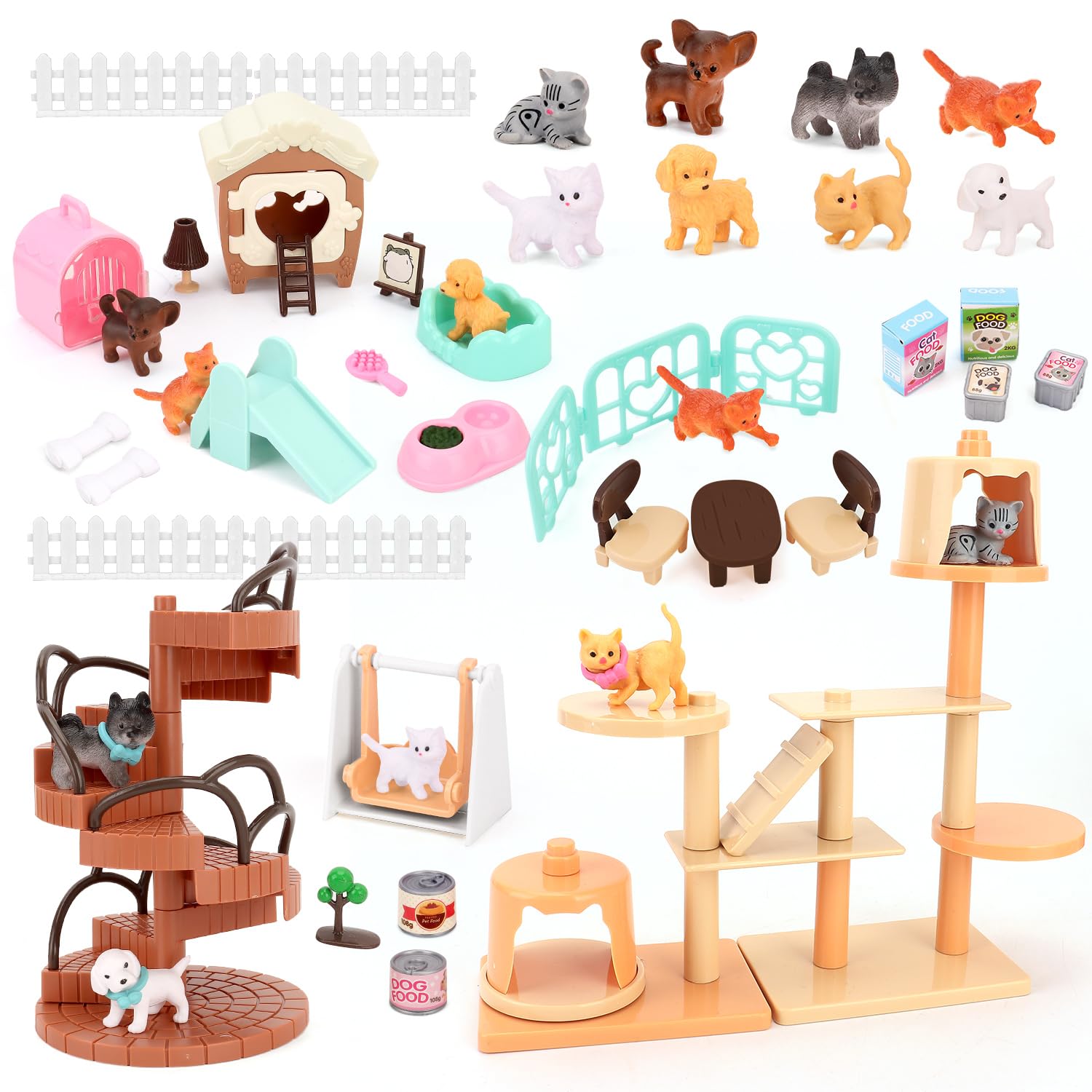 BananMelonBM 67 PCS Cat and Dog Pet Figurine Playset, Pretend Play Toy for Kids Creative DIY Realistic Detailed, Educational Gift for Kids, Toddlers, Boys and Girls