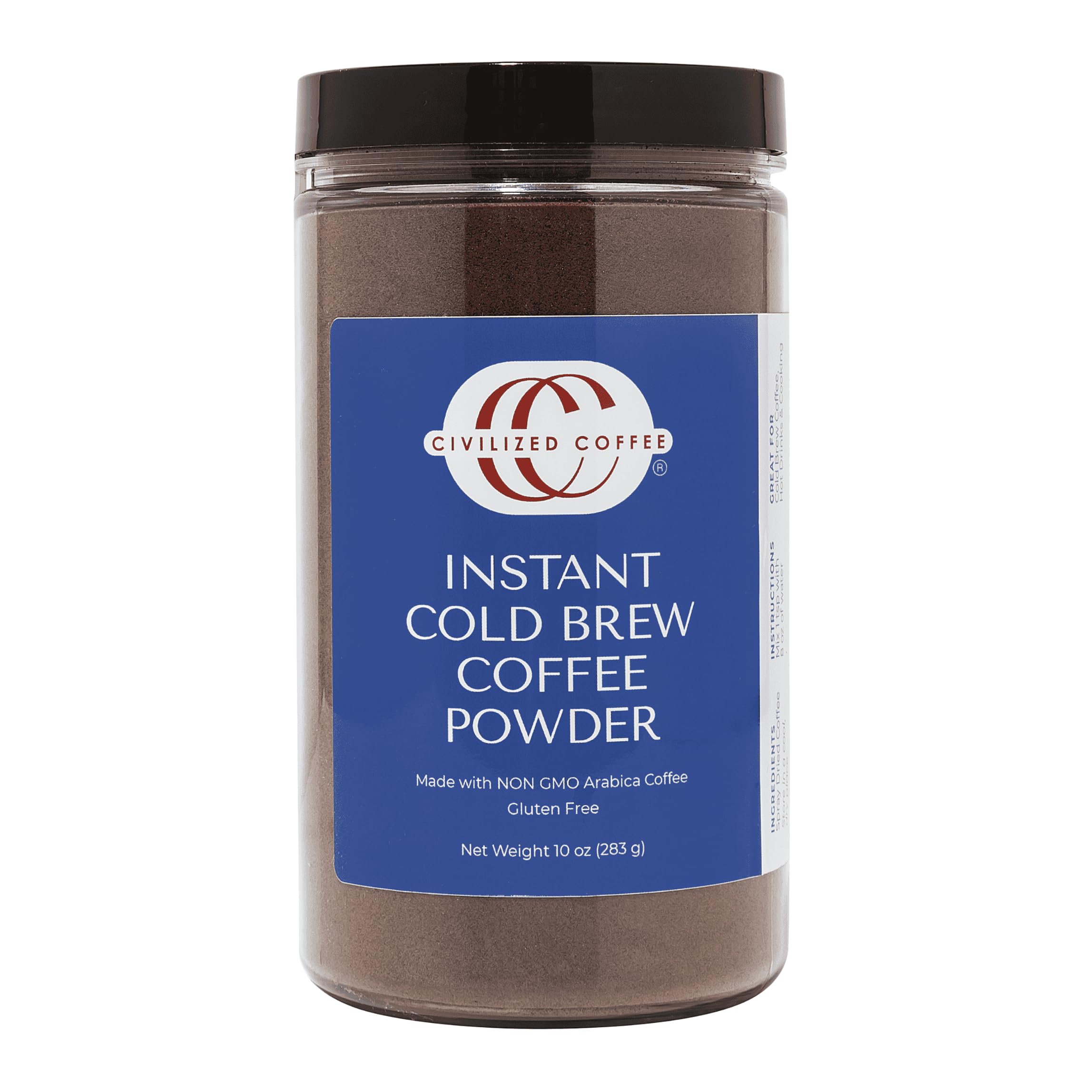 Civilized Coffee Instant Cold Brew Coffee Granules Medium Dark Roast Non-GMO Jar (10 oz)