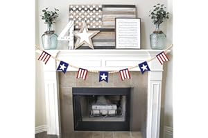 ODOCARE 5.1 FT 4th of July Patriotic American Flag Wood Bead Garland Banner - Independence Day Decorations for Fireplace Mantle, Red White Blue Decor for Memorial Day, Veterans Day & Party Supplies