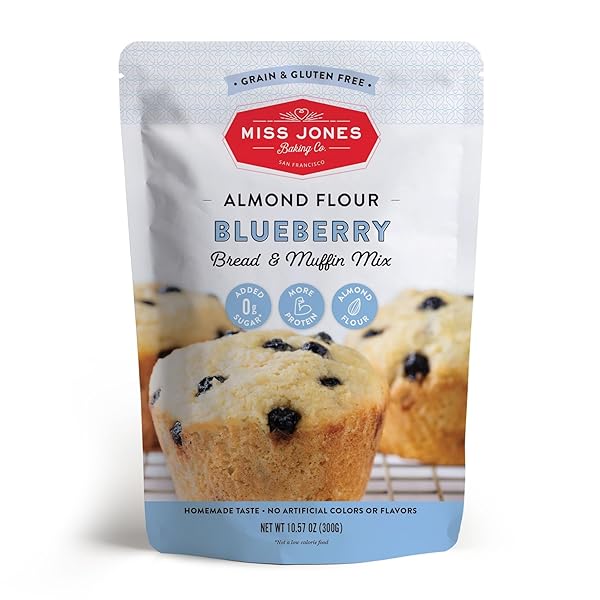 MISS JONES BAKING BLUEBERRY MUFFIN MIX – ALMOND FLOUR, GLUTEN FREE, LOW CARB, NO SUGAR ADDED, NATURALLY SWEETENED DESSERTS & TREATS – KETO, DIABETIC, ATKINS, WW AND PALEO FRIENDLY