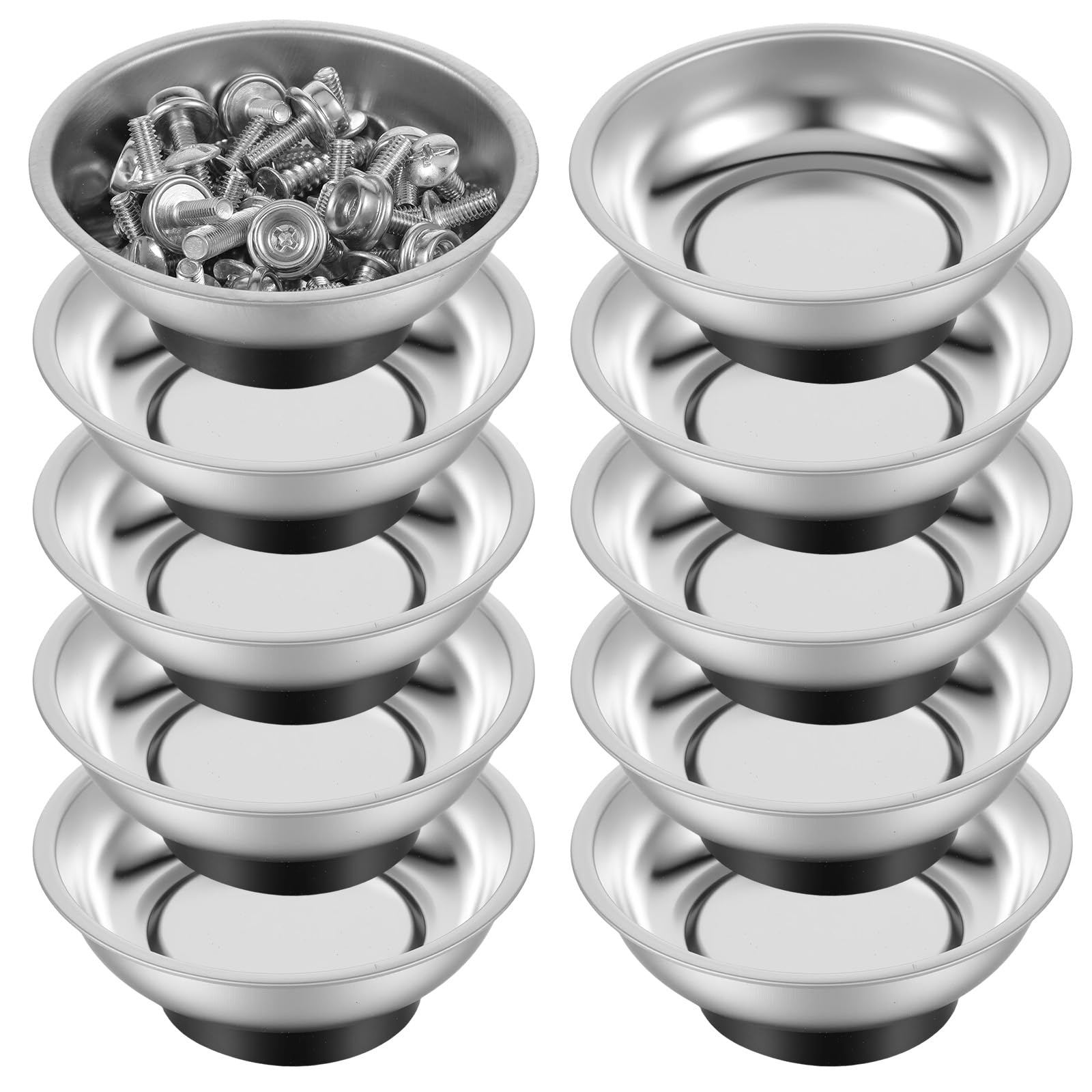 Photo 1 of 10 Pcs Stainless Steel Magnetic Parts Tray Set, 3 Inch Round Magnetic Bowls for Screws, Nuts, Pins, Bolts & Small Parts, Garage Workshop Tool Holder