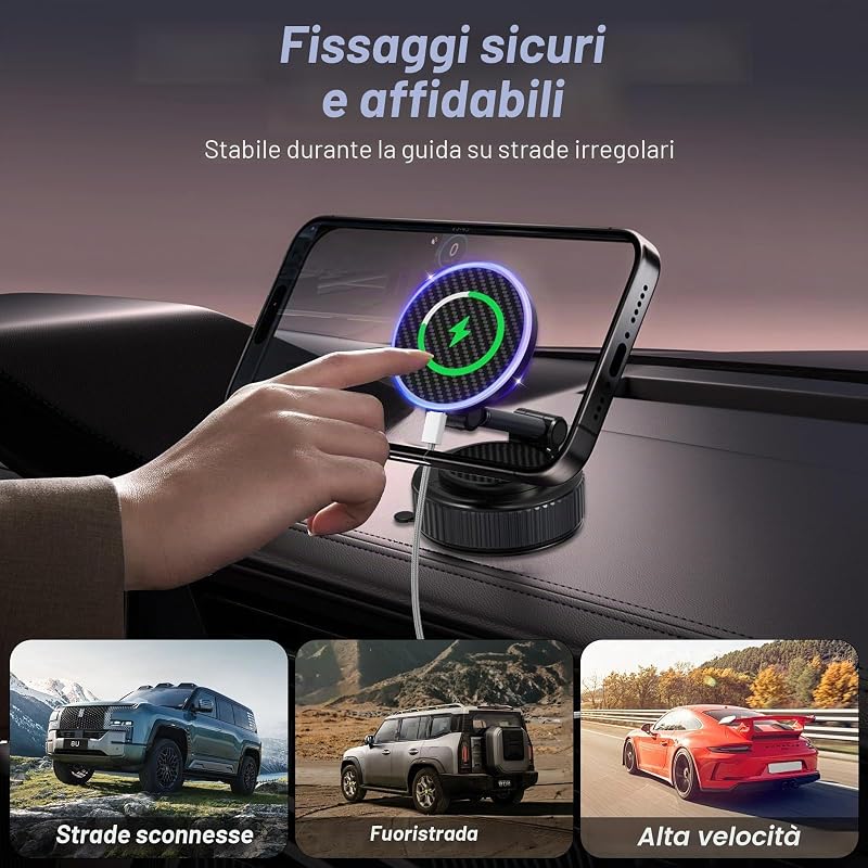 Supporto Magnetico per Cellulare Aggiornato con Aspirazione per Auto, Supporto Auto Magnetico da 15W, Rotazione a 360° per Auto/Specchio, Supporto Magnetico per Telefono per iPhone e Android — foto 7 di 8
