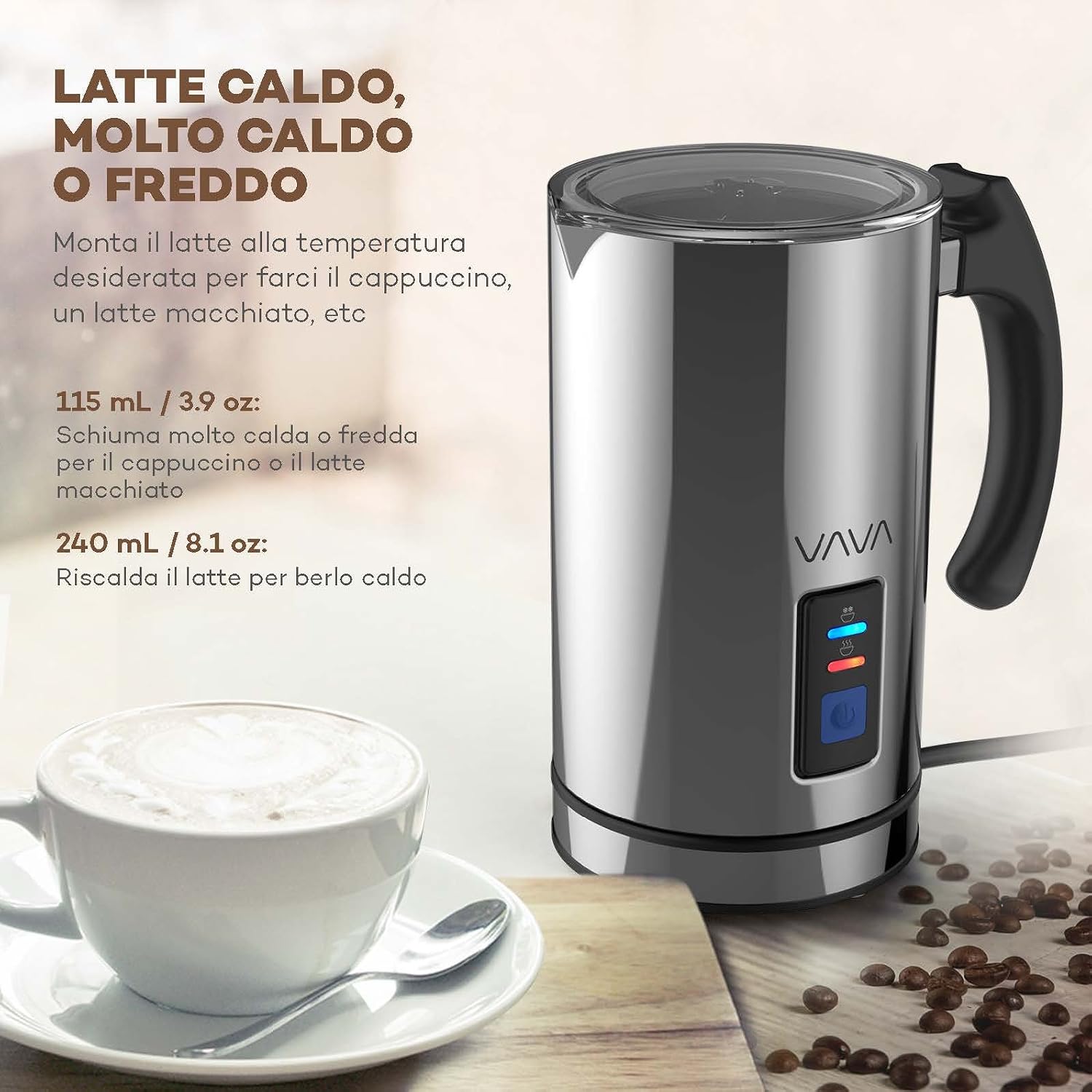 Montalatte Elettrico Portatile a Batteria Schiuma Maker, Miscelatore Bevande per Cappuccino, Caffè Antiproiettile, Latte, Frappe, Matcha