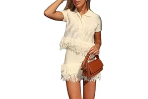 RISCUYY 2 Piece Skirt Sets for Women Short Sleeve Crochet Knit Top and Mini Skirt Casual Vacation Outfits