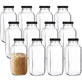 Yarlung 12 Pack 17Oz French Square Glass Jar, Clear Bottle with Black Plastic Lid for Herbs, Spices, Juice Organization and S