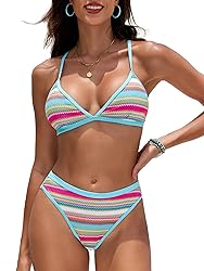 ZAFUL Women's Colorblock Stripes Triangle Bikini