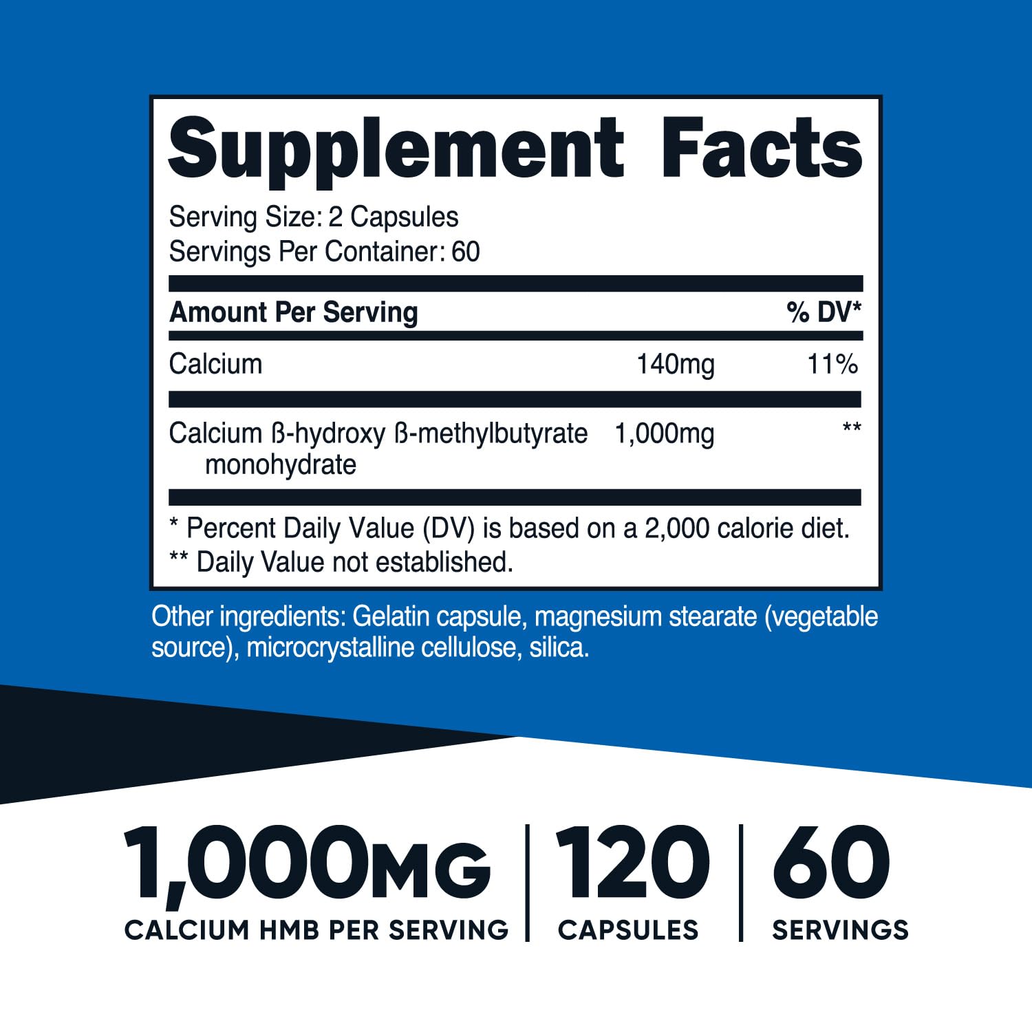 Nutricost HMB (Beta-Hydroxy Beta-Methylbutyrate) 1000mg (120 Capsules) - 500mg Per Capsule, 60 Servings - Gluten Free and Non-GMO