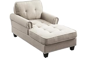 CECER Sofa Chair Indoor with Armrests, Mid Century Chaise Lounge with Button Tufted Seater, Linen Couch for Living Room/Reading Room/Bedroom/Easy Assembly - Beige