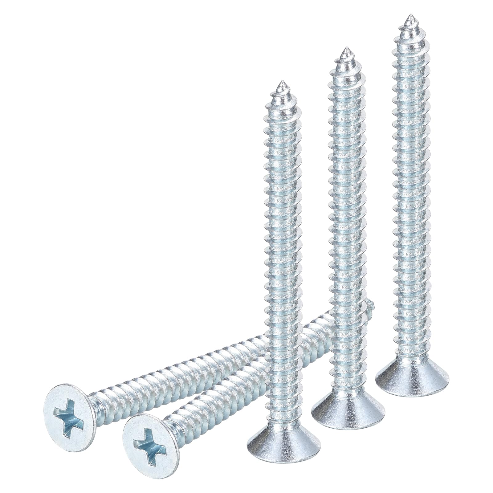 DTGN 100Pcs ST4.8x50mm Self Drilling Screws, Carbon Steel Flat Head Phillips Sheet Metal Screw - Good for Wood to Metal, Furniture - Silver