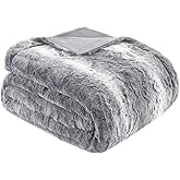 Madison Park Zuri Soft Plush Luxury Oversized Faux Fur Throw Animal Stripes Design, Faux Mink On The Reverse, Modern All Seasons Blanket for Bed, Sofa Couch, Office, Grey, 60x70"