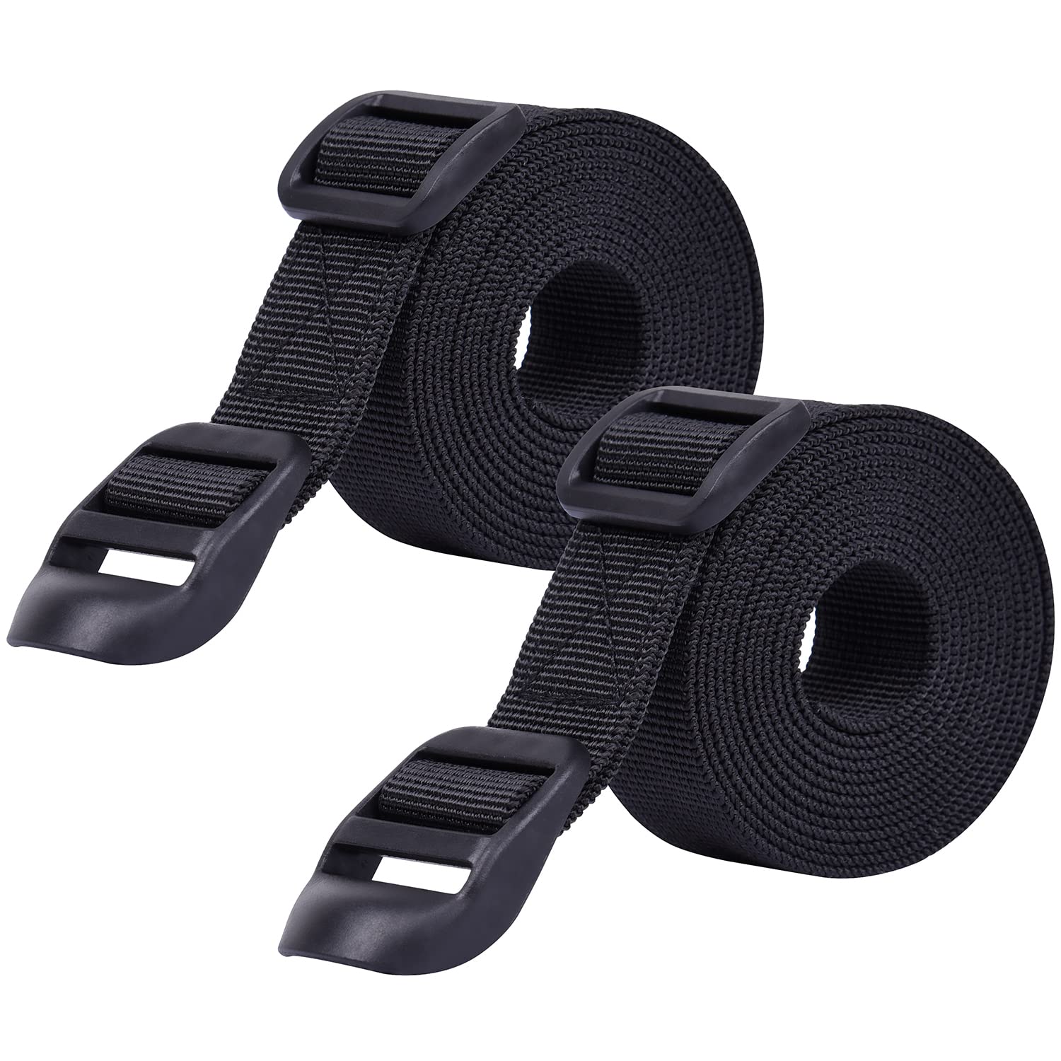 Wisdompro Sleeping Bag Strap, 2 Pack of Heavy Duty Utility Webbing Utility Strap for Backpacking, Sleeping Bag Compression, Luggage, Camping, Hiking with Plastic Buckle - 68 inches, Black