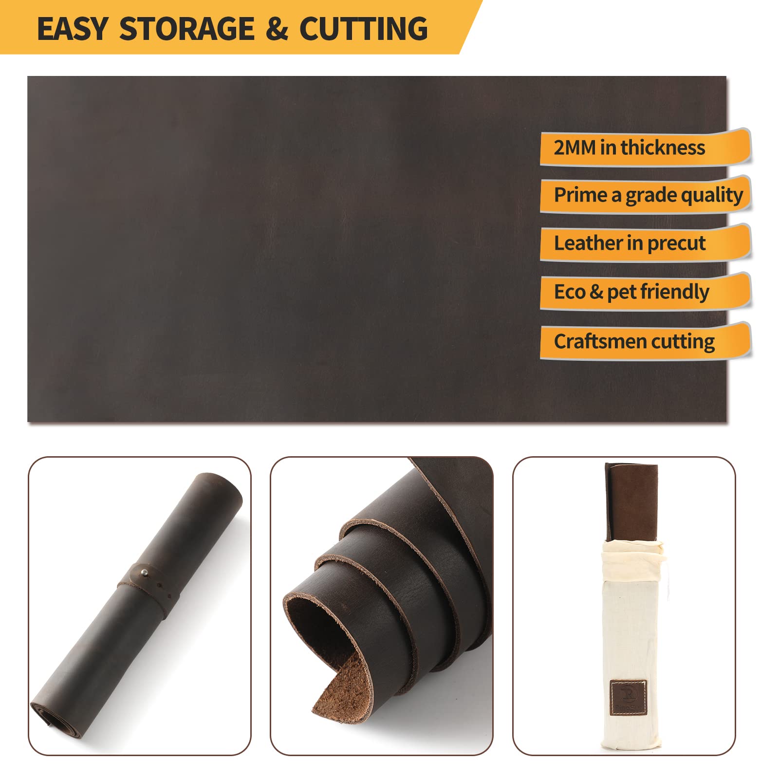 RingSun 12''X24'' Genuine Leather Sheets for Crafts (2mm), Full Grain Leather for Tooling Craft Sewing(Black Coffee)