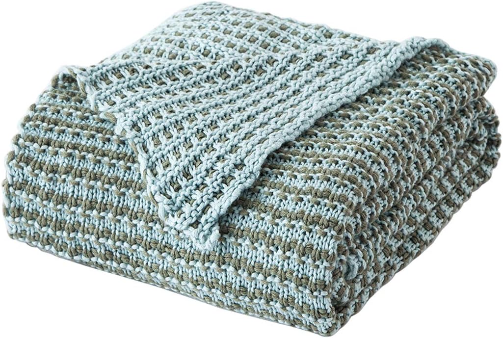 Revdomfly Waffle Knit Blanket Aqua Sage Green Knitted Throw