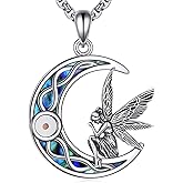 ONEFINITY Fairy Necklace 925 Sterling Silver Fairy Wings Mustard Seed Abalone Shell Pendant Necklace Moon Celtic Knot Birthday Jewelry Gifts for Women