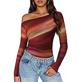 ZESICA Women's Floral Off Shoulder Long Sleeve Tops 2026 Spring Mesh Ruched Fitted Trendy Going Out Shirts Blouses