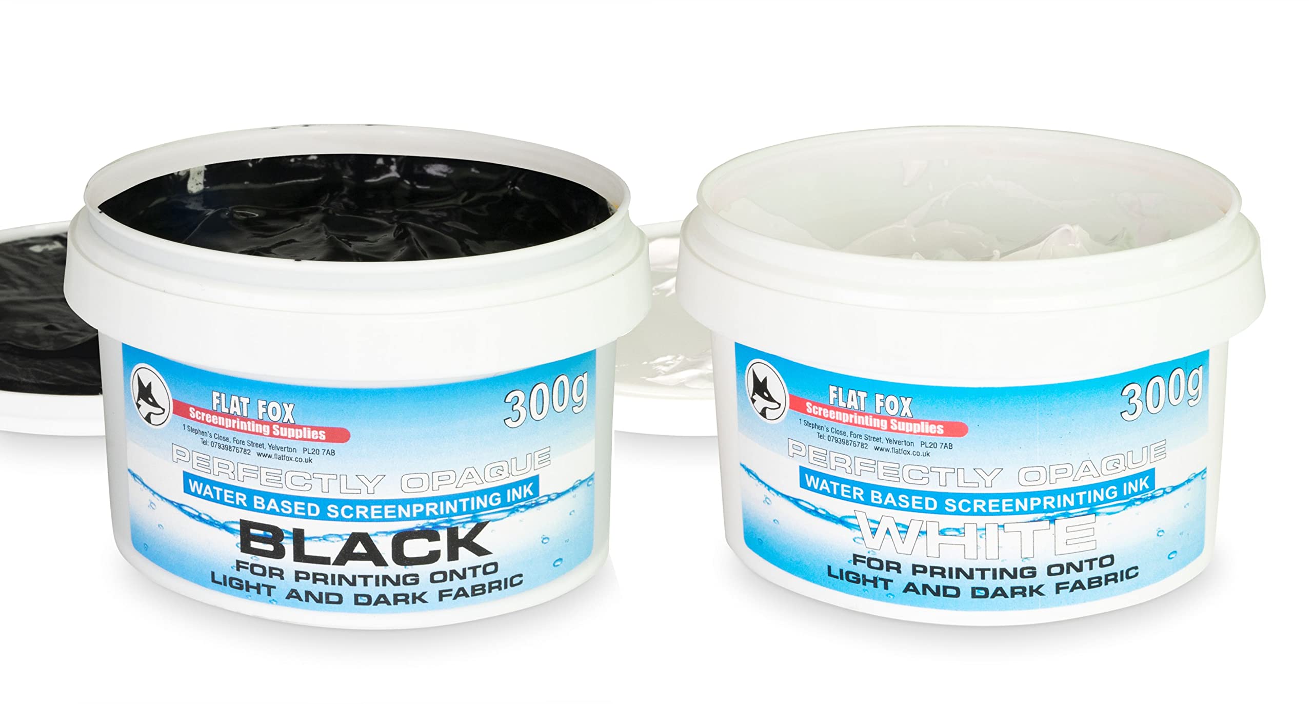 Flat Fox Screen Printing Opaque Water Based Fabric Inks (Black & White Set, 300g)… — image 1