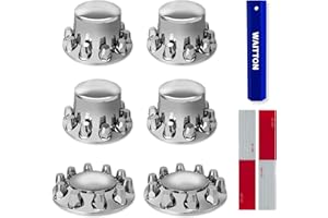 WAITTON 32/33mm Semi Truck Lug Nut Covers Wheel Covers Kit with 2 Front & 4 Rear, ABS Chrome Plastic Thread-On Lug Nut Covers with Installation Tool, Removable Hub Caps Kit for Semi Truck Trailer