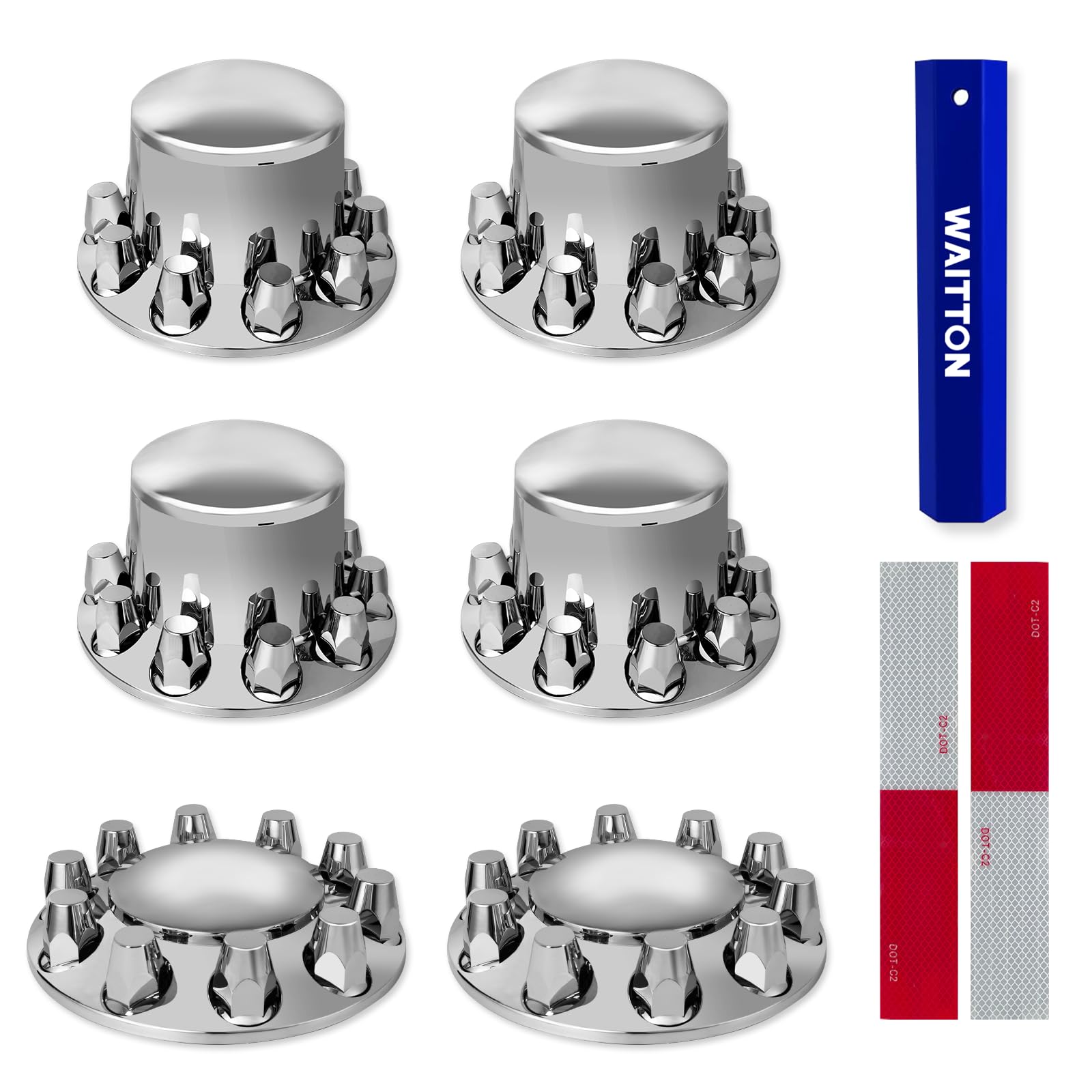 Photo 1 of 32/33mm Semi Truck Lug Nut Covers Wheel Covers Kit with 2 Front & 4 Rear, ABS Chrome Plastic Thread-On Lug Nut Covers with Installation Tool, Removable Hub Caps Kit for Semi Truck Trailer