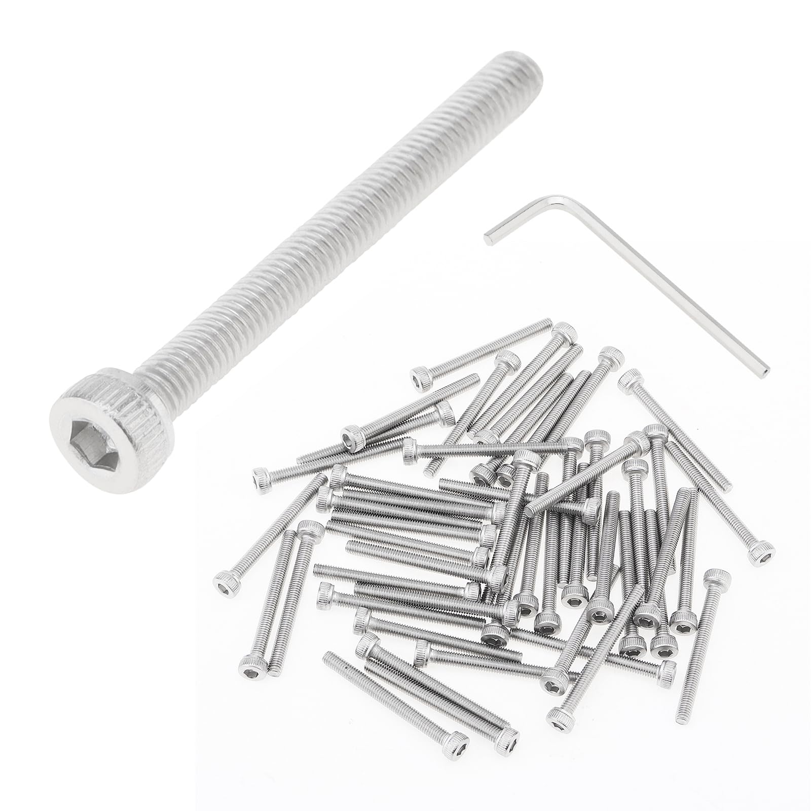 Smgda M3 Screws, 50pcs M3 X 30mm Hex Socket Head Cap Screws Bolts Kit, 304 Stainless Steel Bright Finish Allen Socket Bolts with Allen Wrench, Fully Threaded Long Hex Socket Bolt M3 Coarse