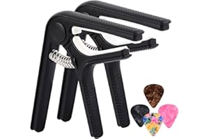 AARVI Guitar Capo, Black Plastic steel Capo for Acoustic Guitar and Electric Guitar and Ukulele, 2 Capo pack and include 4 Guitar Picks,