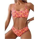 Floerns Women's Bikini Sets Floral Spaghetti Strap Swimsuit Thong 2 Piece Bathing Suit