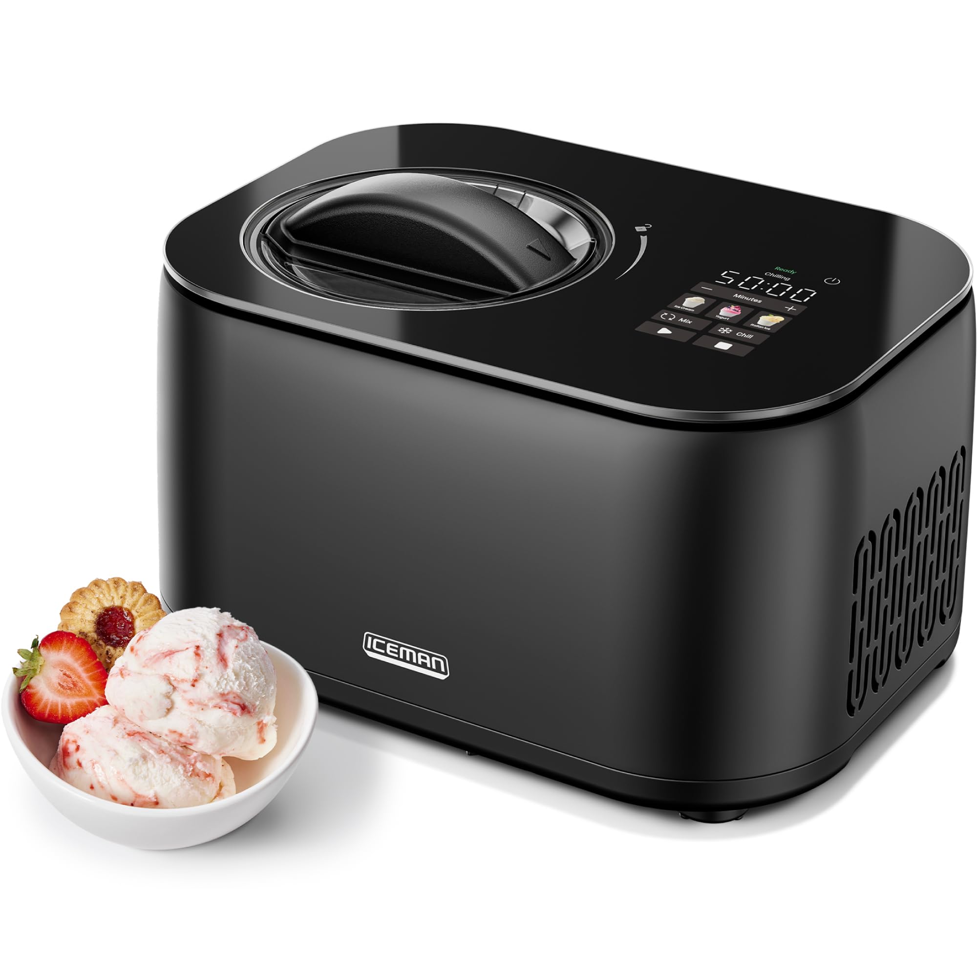 Iceman by Chefman Ice Cream Maker, No Pre-Freezing with Built-In Compressor, Makes Ice Cream, Froyo, Sorbet, Sherbet, Italian Ice, Frozen Yogurt, Digital Display w/ 3 Presets, 2 Pint Inserts Included