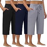 Evervibe 3 Pack Women's Plus Size Capri Pants, Drawstring Capris Sweatpants Casual Summer Cropped Pants with Pockets