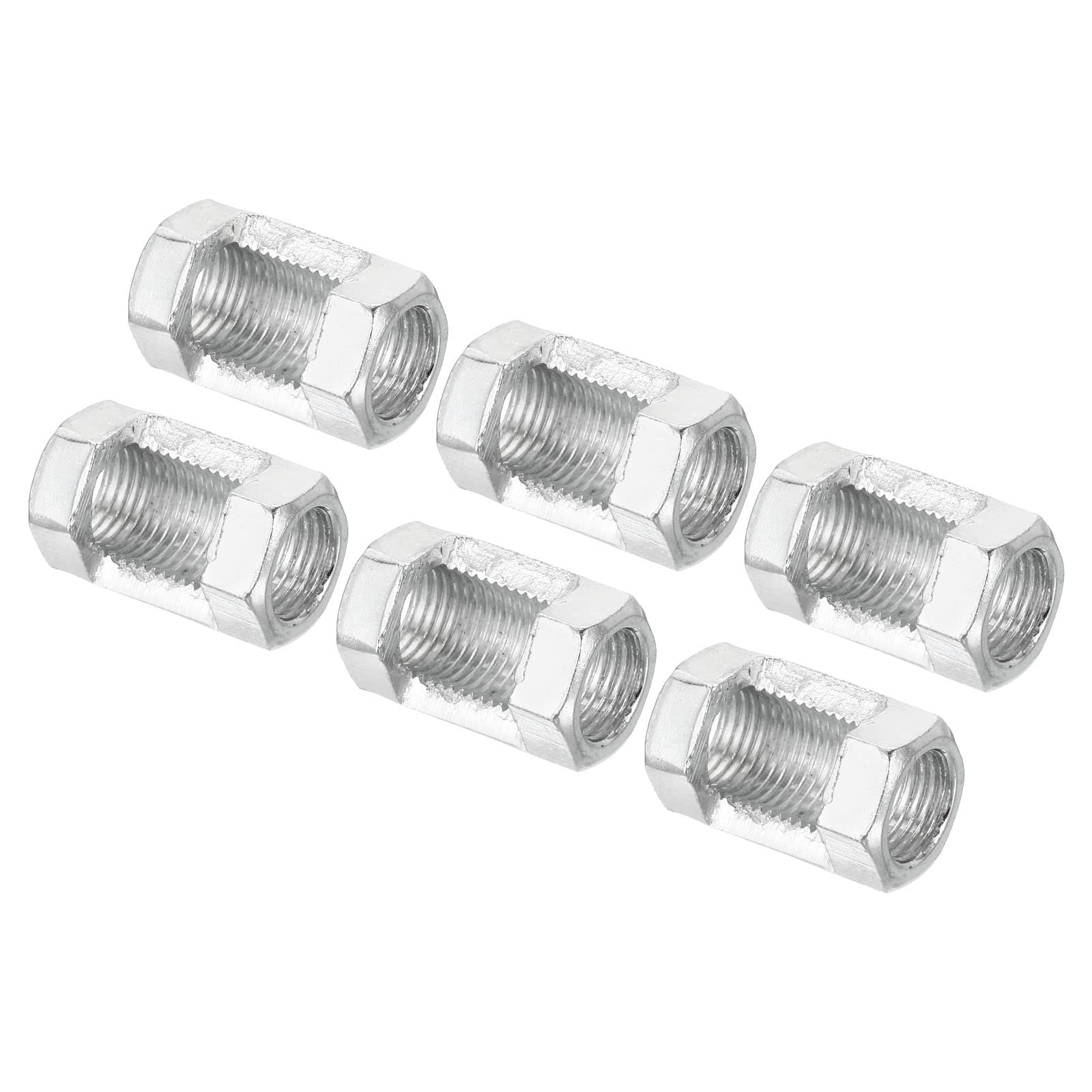 PATIKIL M10x1mm Hexagon Coupling Nut, 6 Pack 25mm Thread Zinc Plated Fastener Lamp Pipe Rod Connector Hex Hardware for Chandelier Ceiling Light DIY, Silver