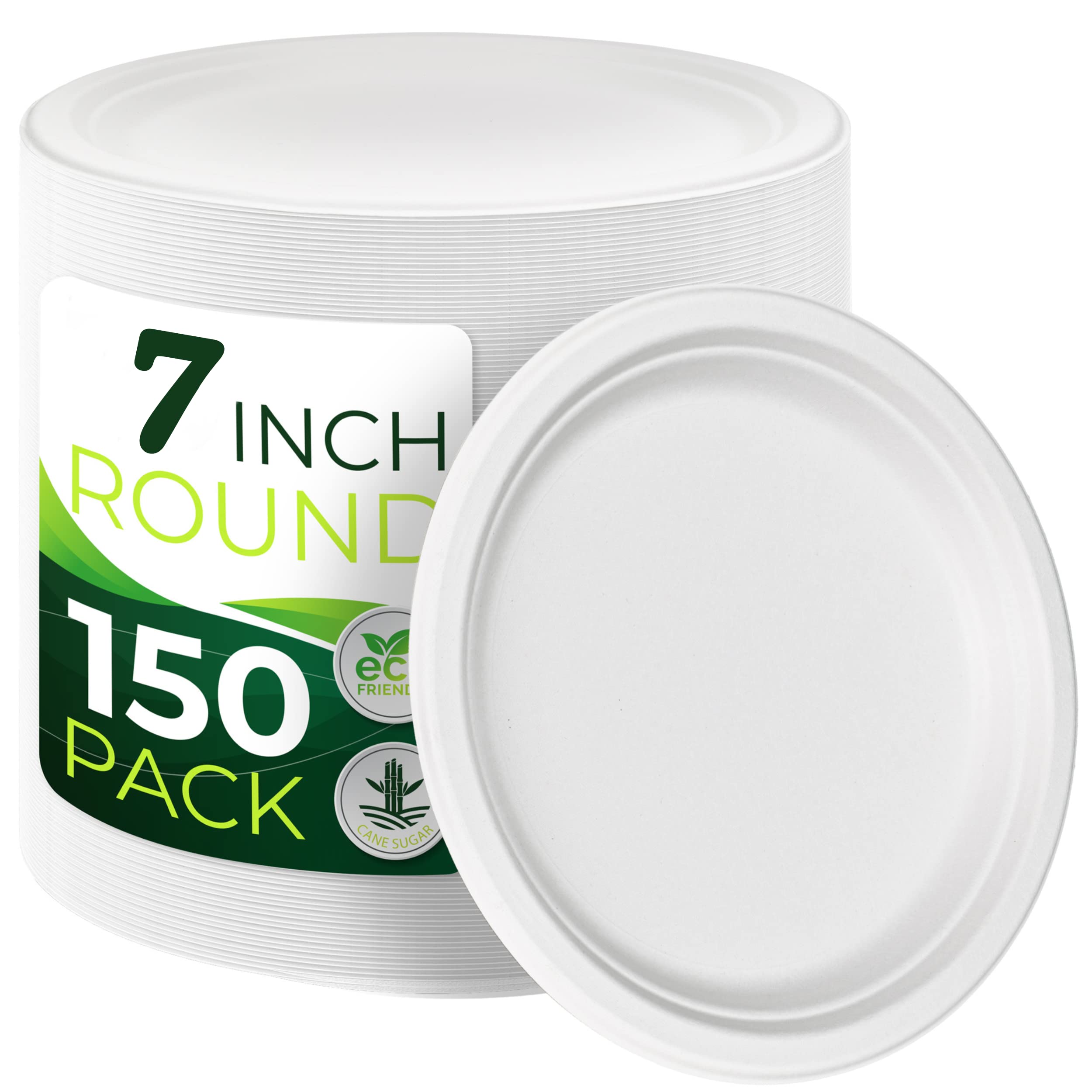 Photo 1 of BIRCHIO 150pcs 100% Compostable Small Paper Plates (7 in), Heavy Duty, Eco Friendly Appetizer & Dessert Plates, Biodegradable Sugarcane Fiber