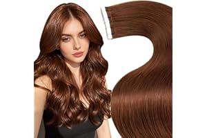 LaaVoo Human Hair Tape in Extensions Auburn Hair Extensions Tape in Real Human Hair Auburn Brown Tape in Hair Extensions Huma