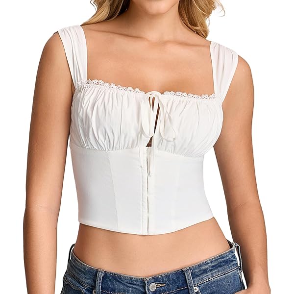 Amazon.com: YADMISU Women's Lace Up Cami Corset Tops Cold Shoulder