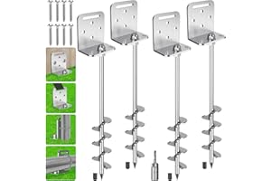 BENELABEL 2/4/6 Pack 18" 24" Ground Anchors Screw in Shed Earth Anchor Stakes Set with L Bracket Trampoline Anchor Spiral Swingset Anchors for Swing Set, Fence, Tent, Mobile Home, Canopy, Carport, Playset
