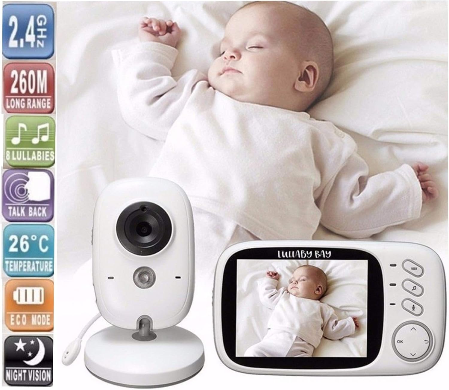 Lullaby Bay Video Baby Monitor with Camera. AntiHack Encryption