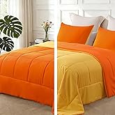 Exclusivo Mezcla Lightweight Reversible Queen Size Comforter Set, Down Alternative Comforter with 2 Pillow Sham, Queen Size Bedding Set for All Seasons, Orange/Yellow