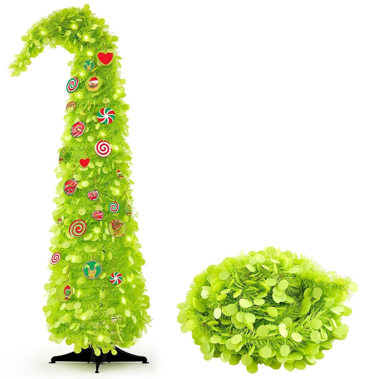 Photo 1 of Syhood Whimsical Christmas Tree 5ft Bendable Pop up Collapsible 1 Minute Christmas Tree with 36 Wooden Ornaments for Indoor Outdoor Home Office Holiday Xmas Party Decor Supply