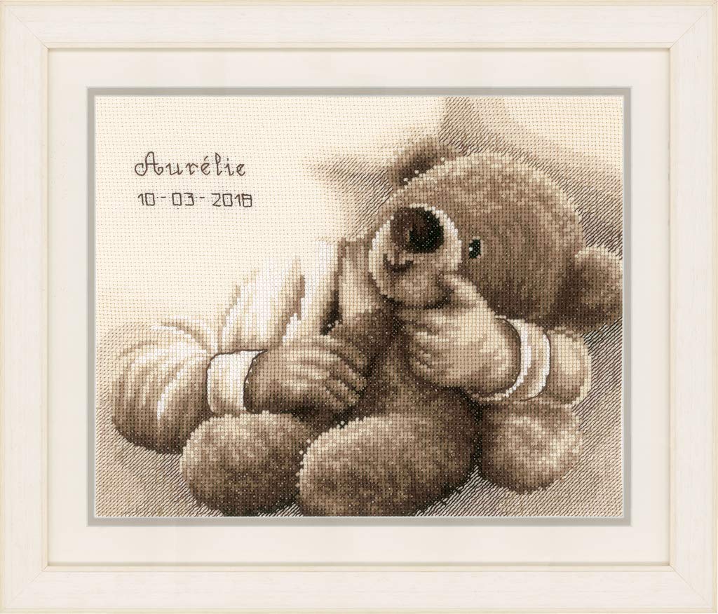 Vervaco Cross Stitch First Teddy Counted Counted Cross Stitch Kit, Cotton, Multicolour, 25 x 20 x 1 cm