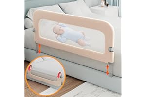 omzer Bed Guard Rail for Toddlers - 59" Extra Long Toddler Bed Rails for Kids, Twin, Full, King and Queen Beds(Beige)