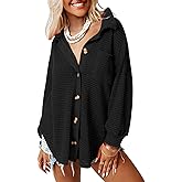 Dokotoo Womens Waffle Knit Shacket Jacket Casual Long Sleeve Button Down Shirts Dressy Blouses Tops