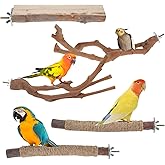 5 Pieces Wood Bird Perch, Natural Wooden Parrot Perch Stand Fork Toys,Practical Hanging Multi-Branch Perch Platform Hammock S