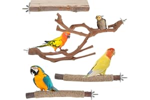 5 Pieces Wood Bird Perch, Natural Wooden Parrot Perch Stand Fork Toys,Practical Hanging Multi-Branch Perch Platform Hammock S