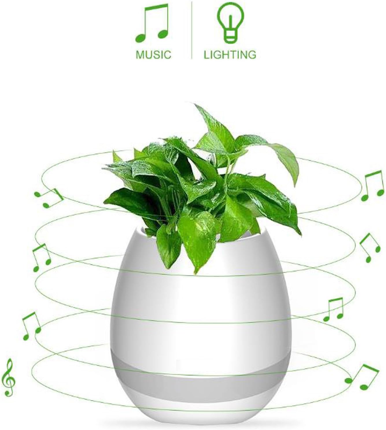 Music Flowerpot--Unique Gifts For Her/Him--Roaays Interesting Touch Plant Piano Playing Flower Pot--Multi-Colors LED Light Round Plant Pots--Bluetooth Wireless Speaker (Ivory White)