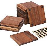 Geytetqi 20-Piece Unfinished Acacia Wood Coasters - Square, Brown, Non-Slip Silicon Dots, 4x4 Inch, DIY, Crafts, Home Decor