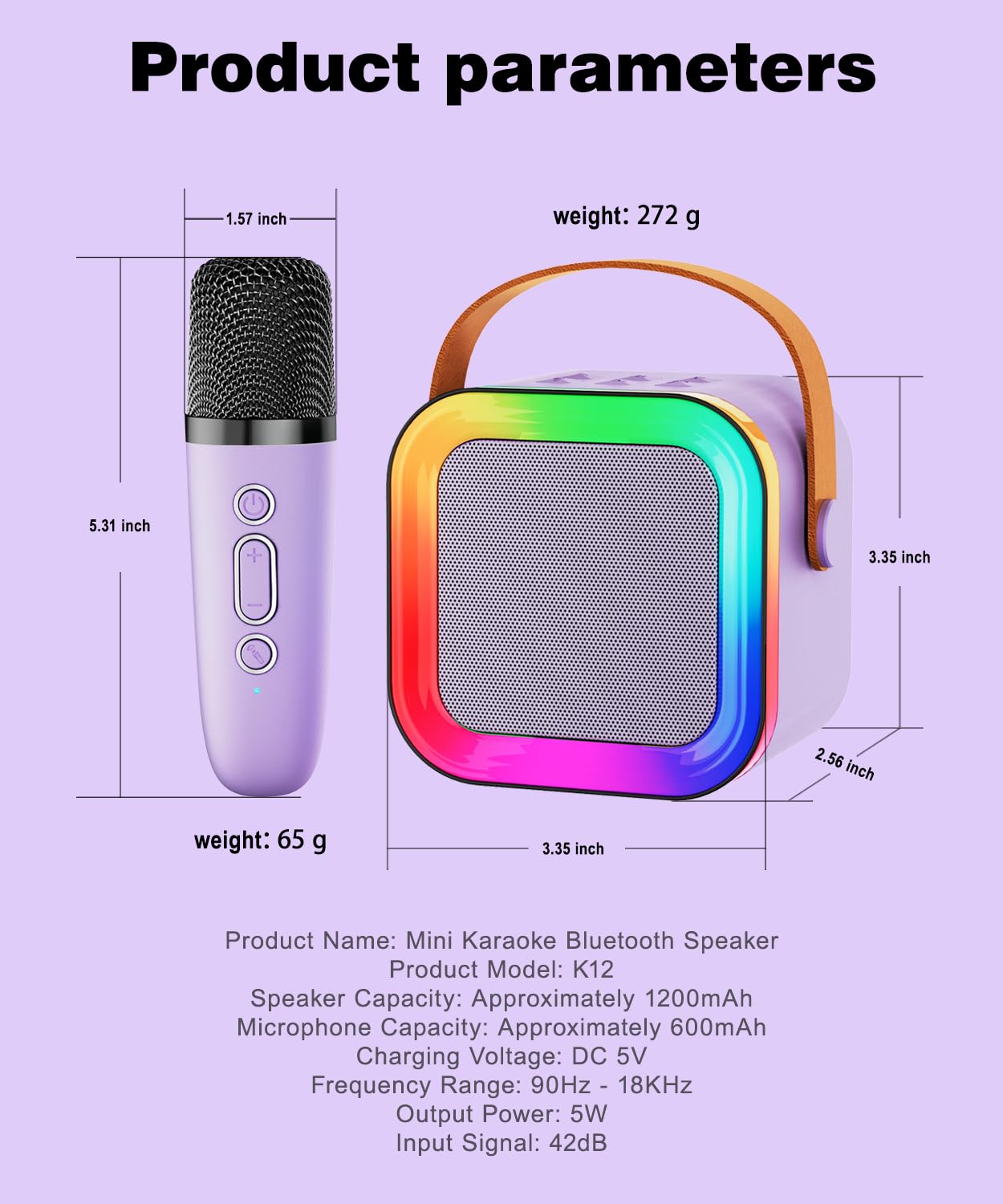 Mini Karaoke Machine Speaker for Kids Adults,Portable Bluetooth with 1-2 Wireless Microphones,Christmas Birthday Gifts Toys Girls Boys Ages 4, 5, 6,7, 8,9,10,11,12+ Years Old Toddler (Purple - 1 Mic)