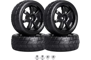 4Pcs HobbyPark 26mm 1/10 RC Touring Car Tires & 12mm Hex Hub Wheel Rims 7 Spoke Foam Inserts for Redcat Racing HPI Tamiya HSP Exceed