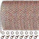TecUnite 33 Feet Antique Red Copper Chain Link Necklace with 30 Pieces Jump Rings and 20 Pieces Clasps for DIY Jewelry Making (3x4mm)