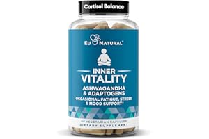EU NATURAL Vitality Cortisol Supplement – Fight Fatigue, Feel Calm & Balanced – Healthy Cortisol, Focused Energy, Adrenal Support – Ashwagandha Supplement with Rhodiola, L-Tyrosine, Holy Basil – 60 Veg Capsules