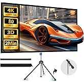 Portable Projector Screen with Stand, 80-inch 16:9 4K HD PVC Outdoor Indoor Movie Screen, 1.5 Gain 2IN1 Wrinkle-Free Display for Backyard Party &amp; Wall Hanging, Includes Carry Bag and Ground Nails